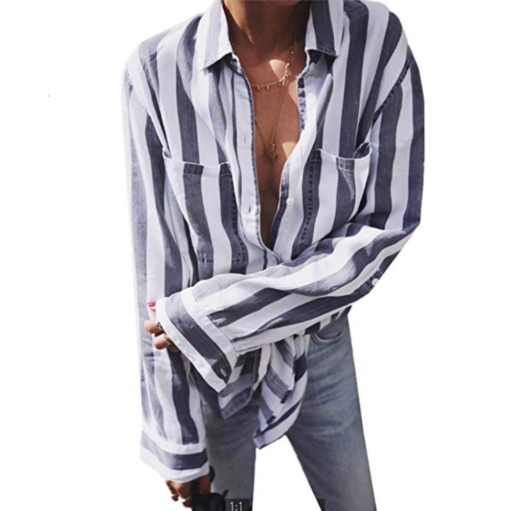 Lakehouse Pocket Striped Button Down Tunic Blouse - Picture 3 of 5